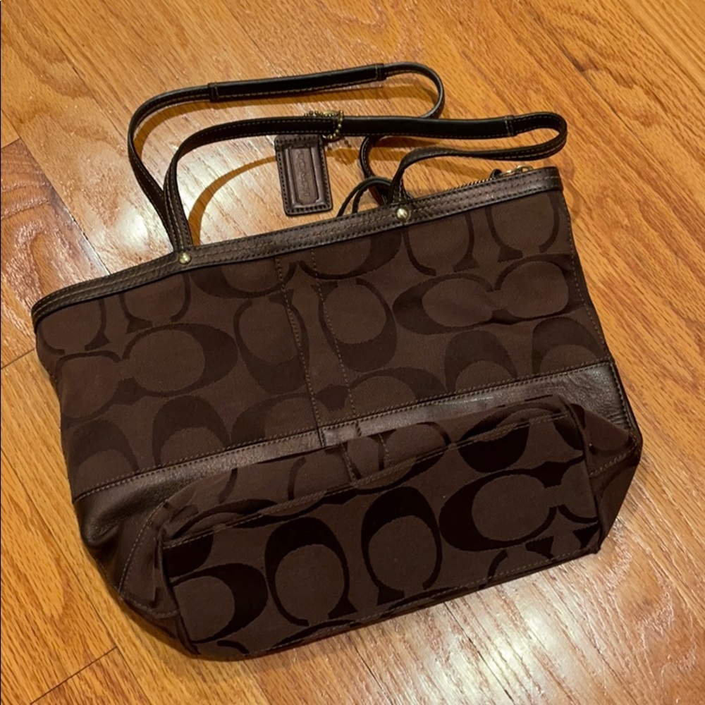 Dark brown Coach logo shoulder bag